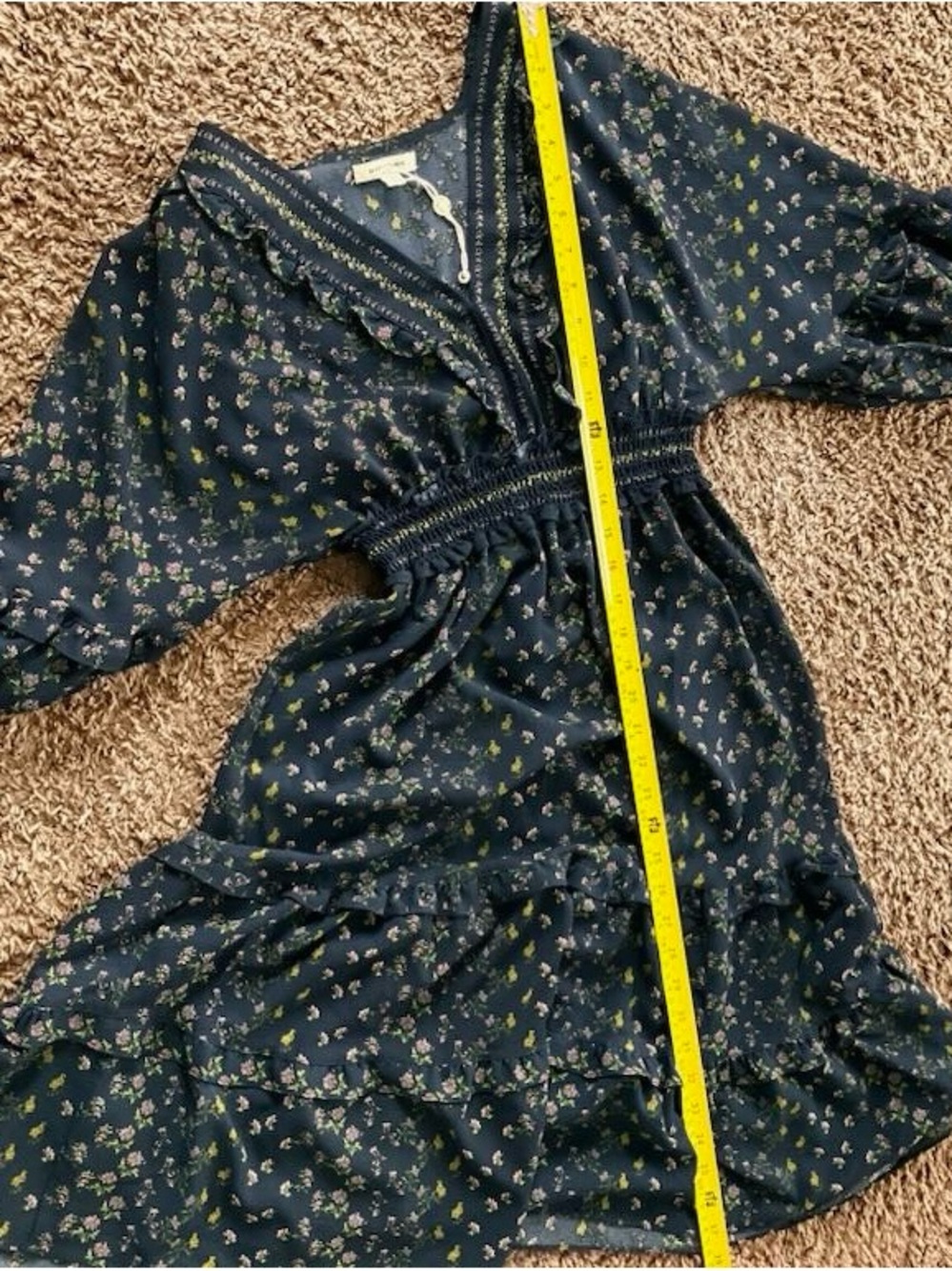 MAX STUDIO BLUE PUFF SLEEVE SMOCKED MIDI EMPIRE WAIST DRESS L $138 - Picture 7 of 9
